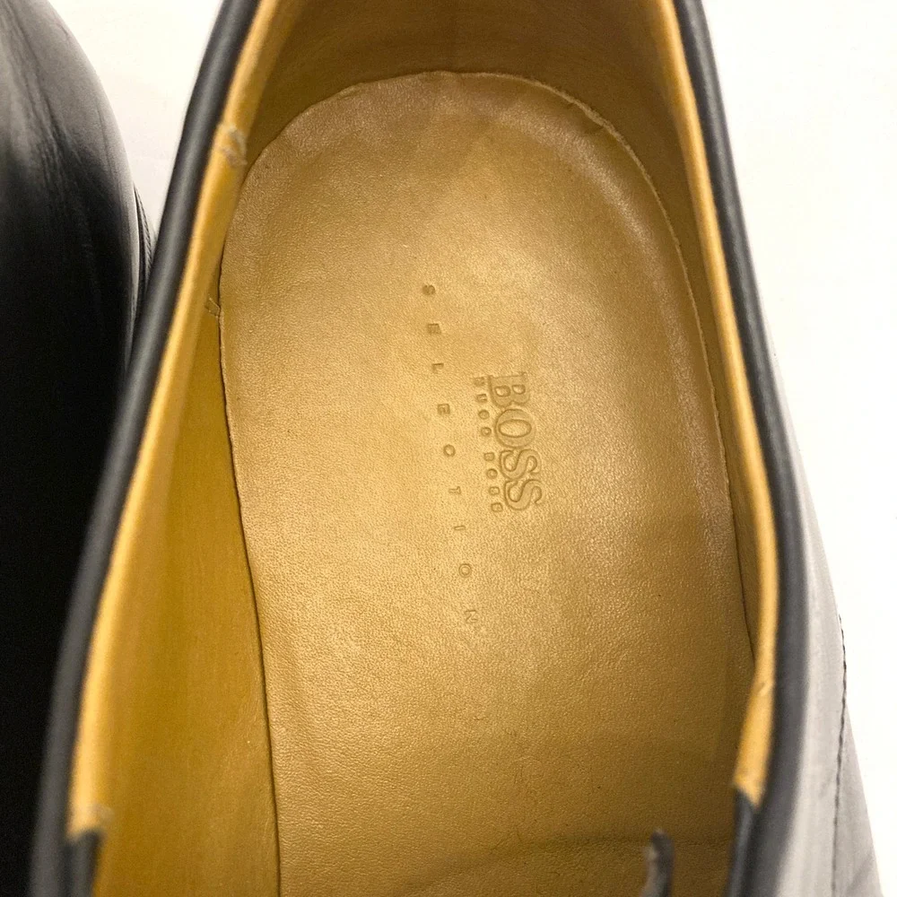 Boss Hugo Boss Black Leather Dress Shoes Cap Toe Mens 8.5 Made Italy Lace Up